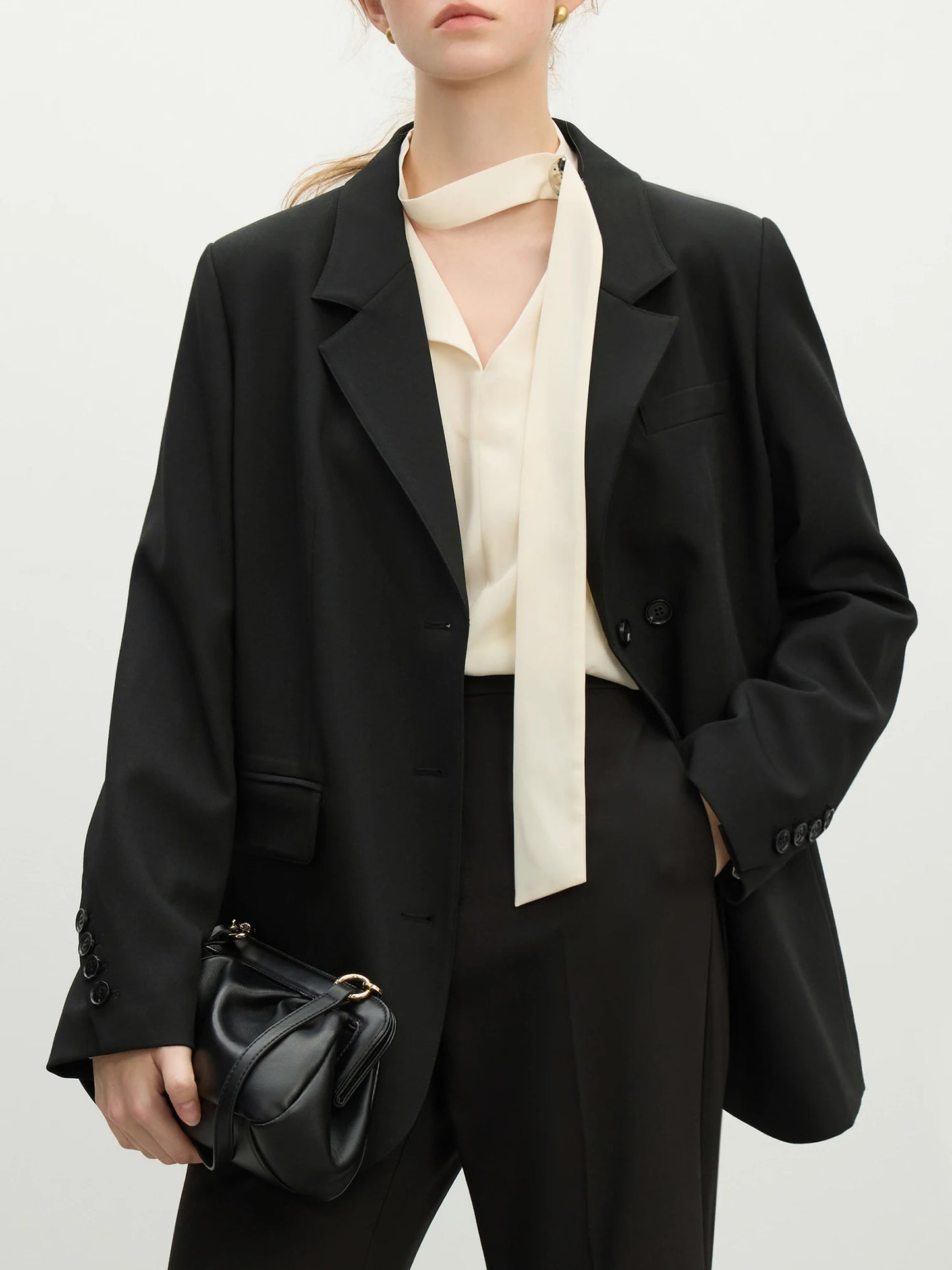 Khaki Blazer 2025 Spring New Office Lady Black Simple Loose Front Shoulder Blazer Coats Button Design Women Coat