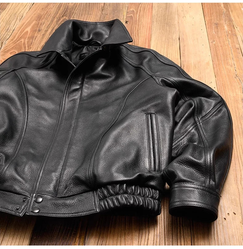 Mauroicardi Spring Autumn Cool Handsome Black Hard Pu Leather Jacket Men Zipper Luxury Designer American Vintage Clothes 2024