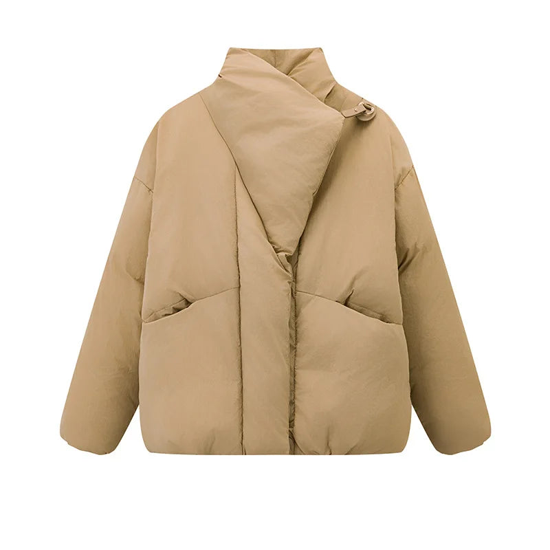Women's Winter Lapel Puffer Jacket Loose Y2K Fashion Down Cotton Coat Woman Solid Color Casual Windproof Warm Cropped Parkas