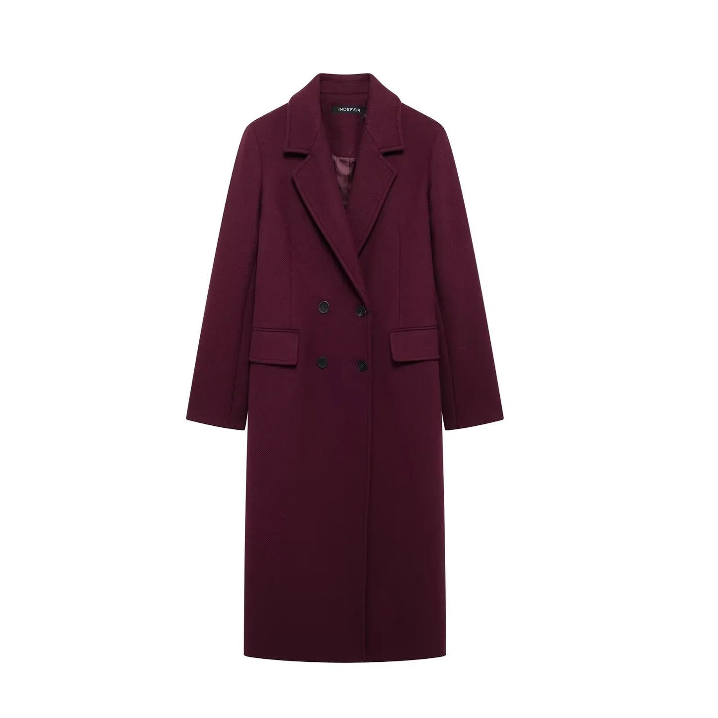 Burgundy Woolen Coat Double Breasted Long Sleeve Lapel Blends Jacket Autumn Winter High Street Outerwear Women Fashion