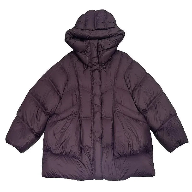 Winter New Puff Down Jacket Female Thickened White Duck Down Warm Coat Women Medium-length Loose Solid Thick Hooded Overcoat