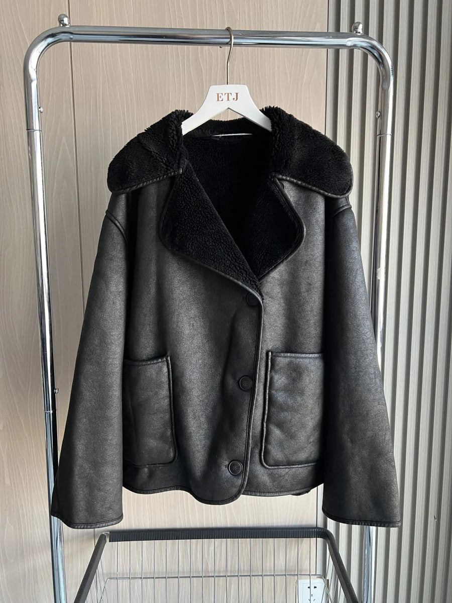 Women's ZW Series Double-Sided Collar Oversized Long-Sleeve Jacket Warm Coat 3548246