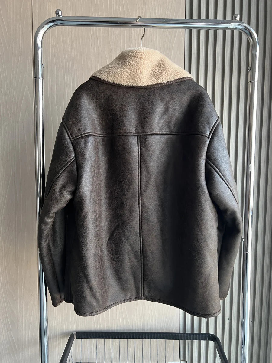 Women's ZW Series Double-Sided Collar Oversized Long-Sleeve Jacket Warm Coat 3548246