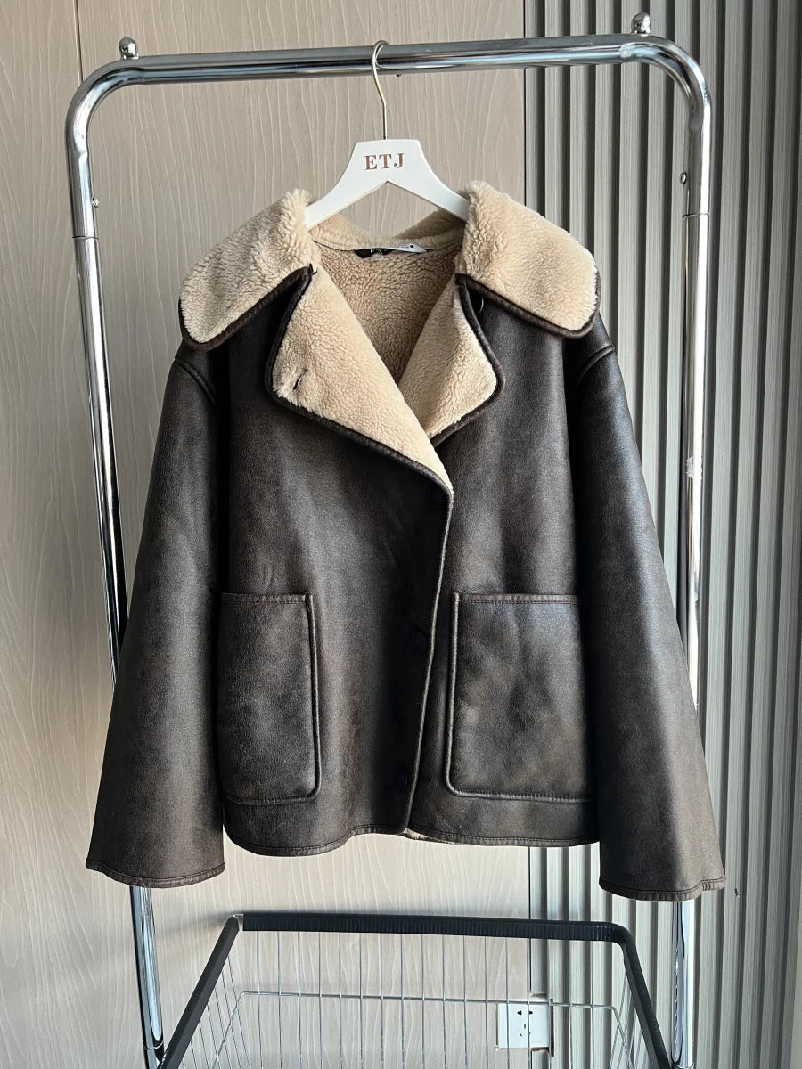 Women's ZW Series Double-Sided Collar Oversized Long-Sleeve Jacket Warm Coat 3548246