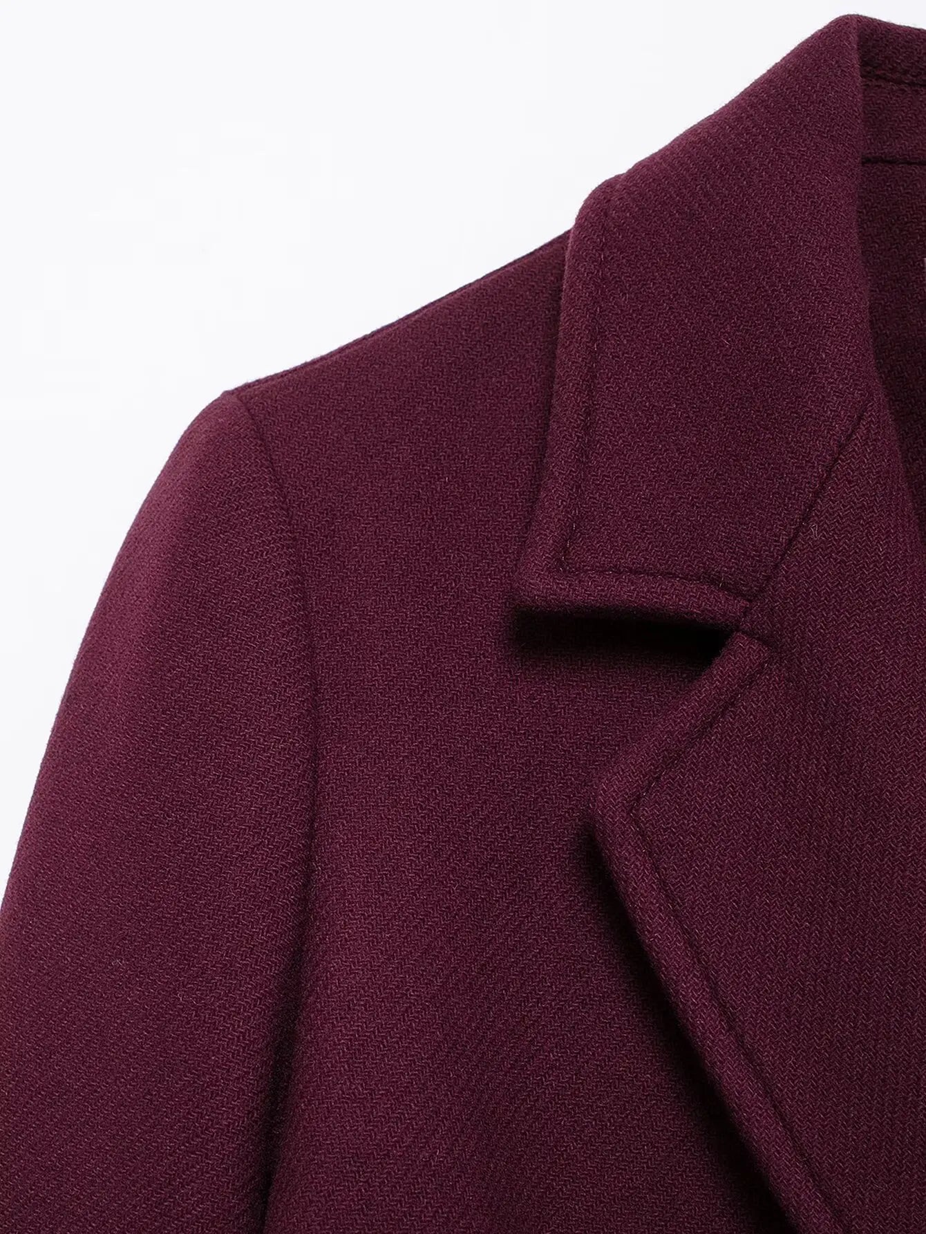 Burgundy Woolen Coat Double Breasted Long Sleeve Lapel Blends Jacket Autumn Winter High Street Outerwear Women Fashion