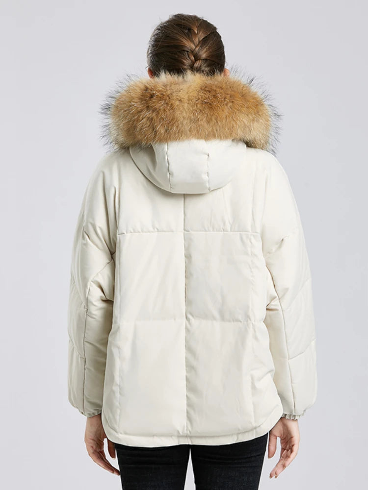 Winter Large Real Raccoon Fur Hooded Short Jacket – Women