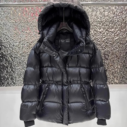 CXFS 2025 New Winter High Waisted 90% White Duck Down Coat Women Hooded Loose Thickened Warm Black Extreme Cold Puffer Jacket