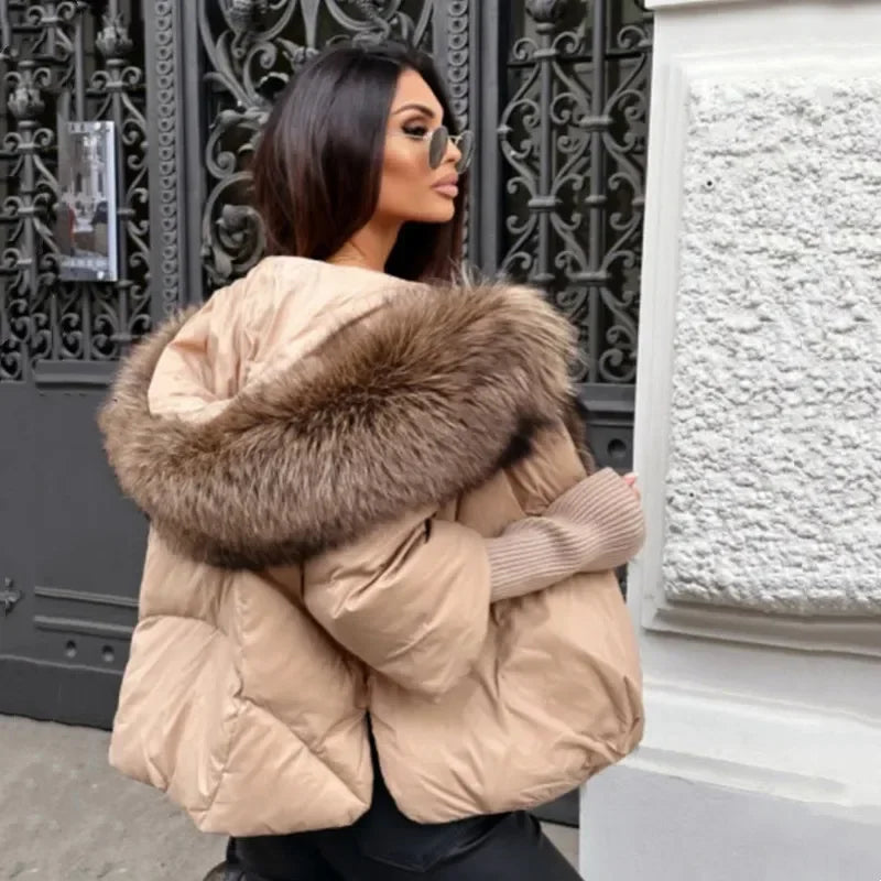 Winter Jacket Women – Real Fox Fur Collar Hooded Duck Down Coat