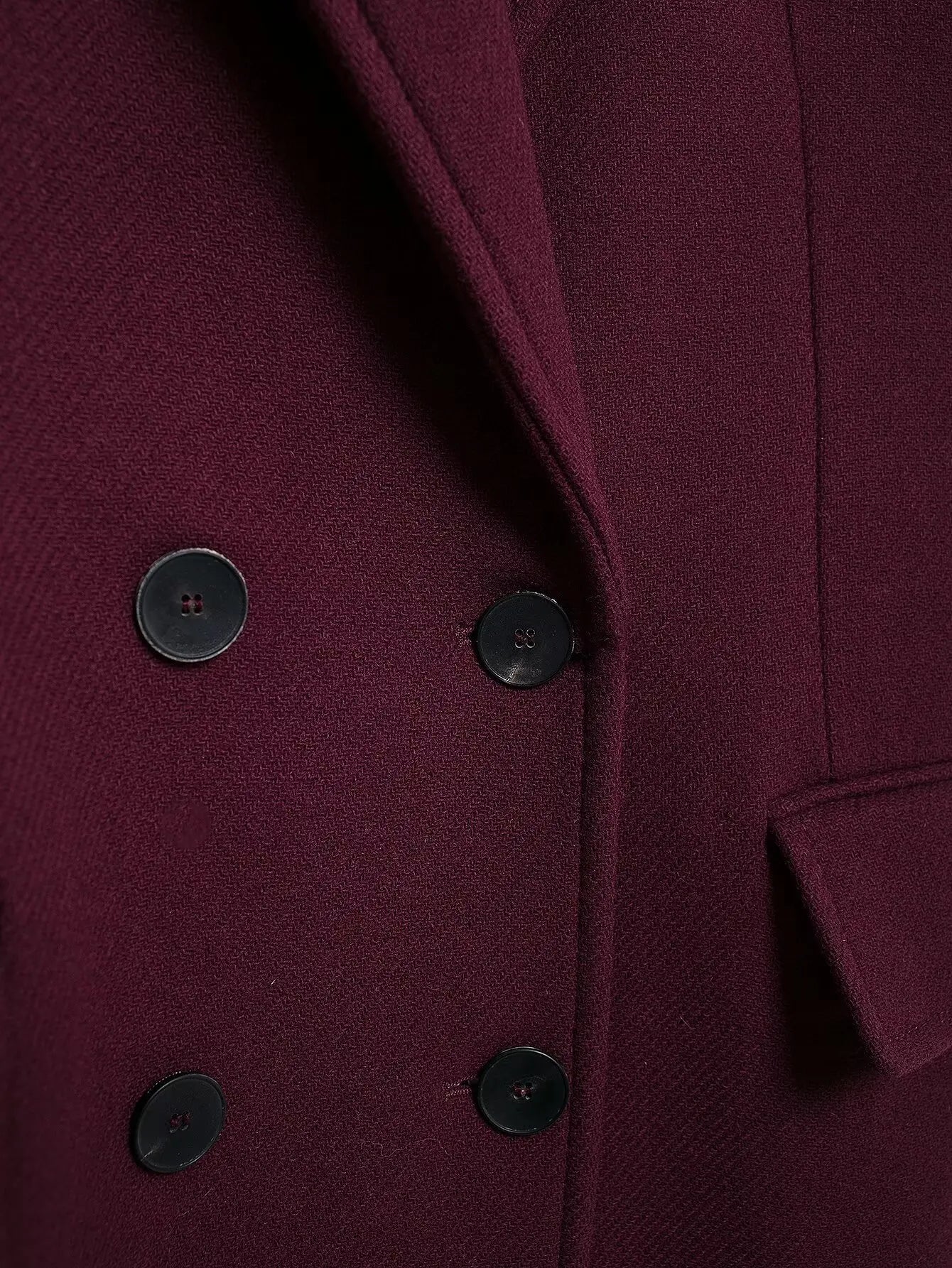 Burgundy Woolen Coat Double Breasted Long Sleeve Lapel Blends Jacket Autumn Winter High Street Outerwear Women Fashion