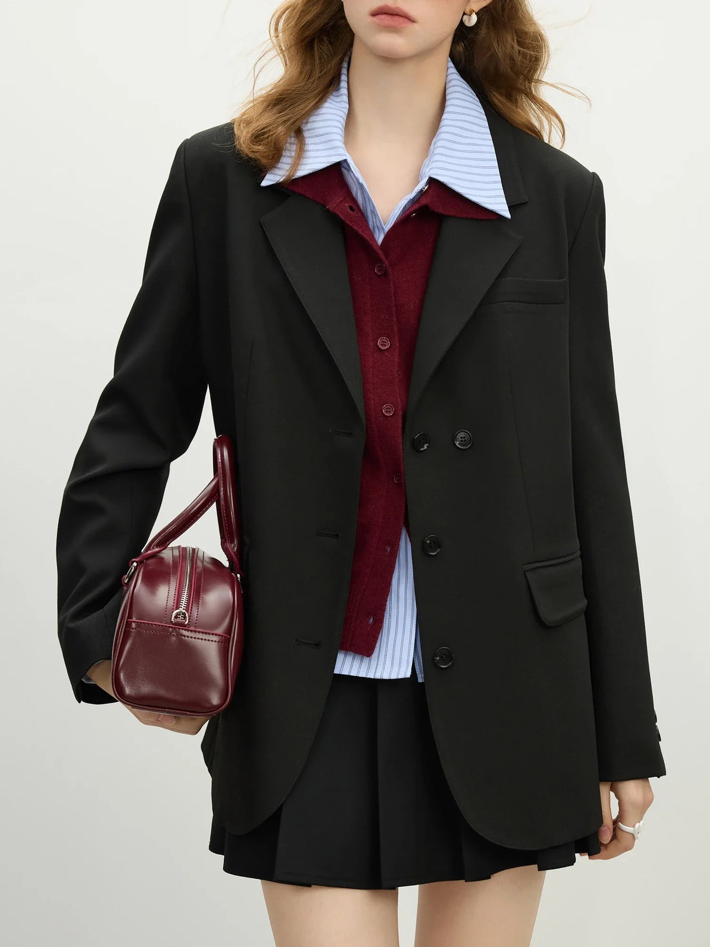 Khaki Blazer 2025 Spring New Office Lady Black Simple Loose Front Shoulder Blazer Coats Button Design Women Coat