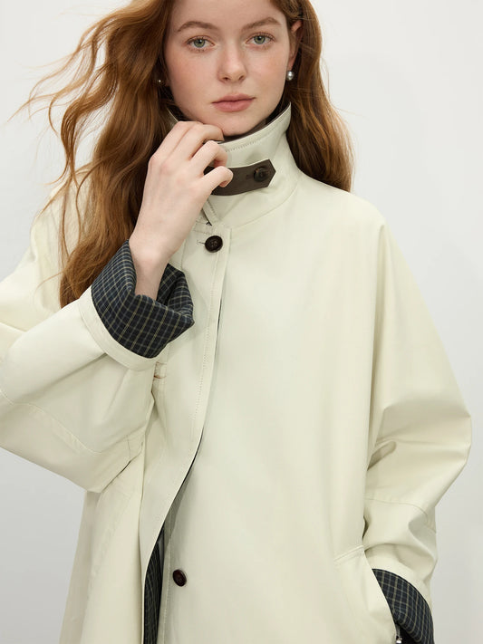 FSLE French Retro Style Color Collision Lapel Collar Long Trench 2025 Spring New Design Casual Versatile Commuter Coat 25FS11109