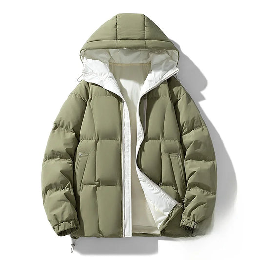 Casual Unisex Hooded Lined Cotton Jacket Outdoor Waterproof Bread Coat for Winter Long Zipper Coat