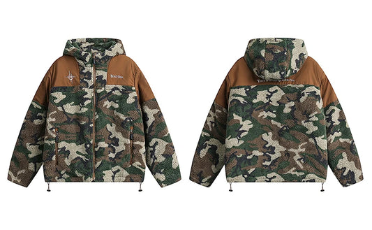 Hooded Plush Down Unisex Jacket Camouflage Hoodie Winter Faux Fur Coat Luxury Trench Coats Winter Short Parkas