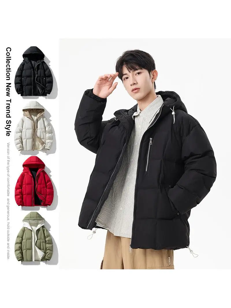 Casual Unisex Hooded Lined Cotton Jacket Outdoor Waterproof Bread Coat for Winter Long Zipper Coat