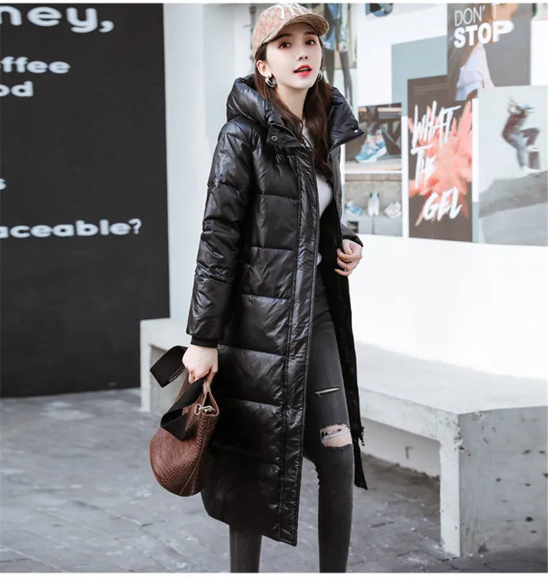 Down Cotton Winter Jackets Women's Clothing Long Parkas Slim Hooded Warm Winter Coats Female Black Overcoats V1162