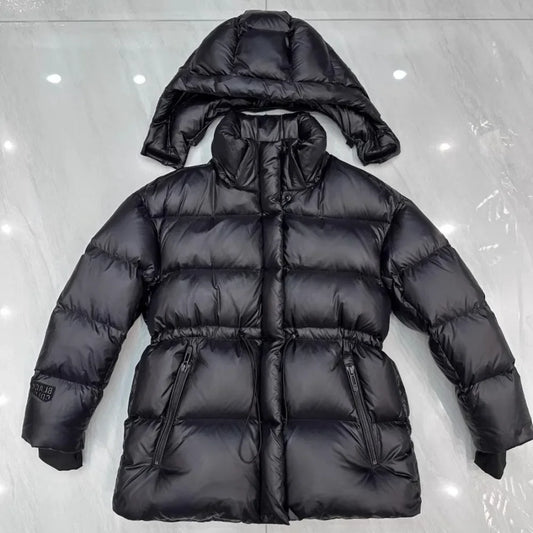 CXFS 2025 New Winter High Waisted 90% White Duck Down Coat Women Hooded Loose Thickened Warm Black Extreme Cold Puffer Jacket