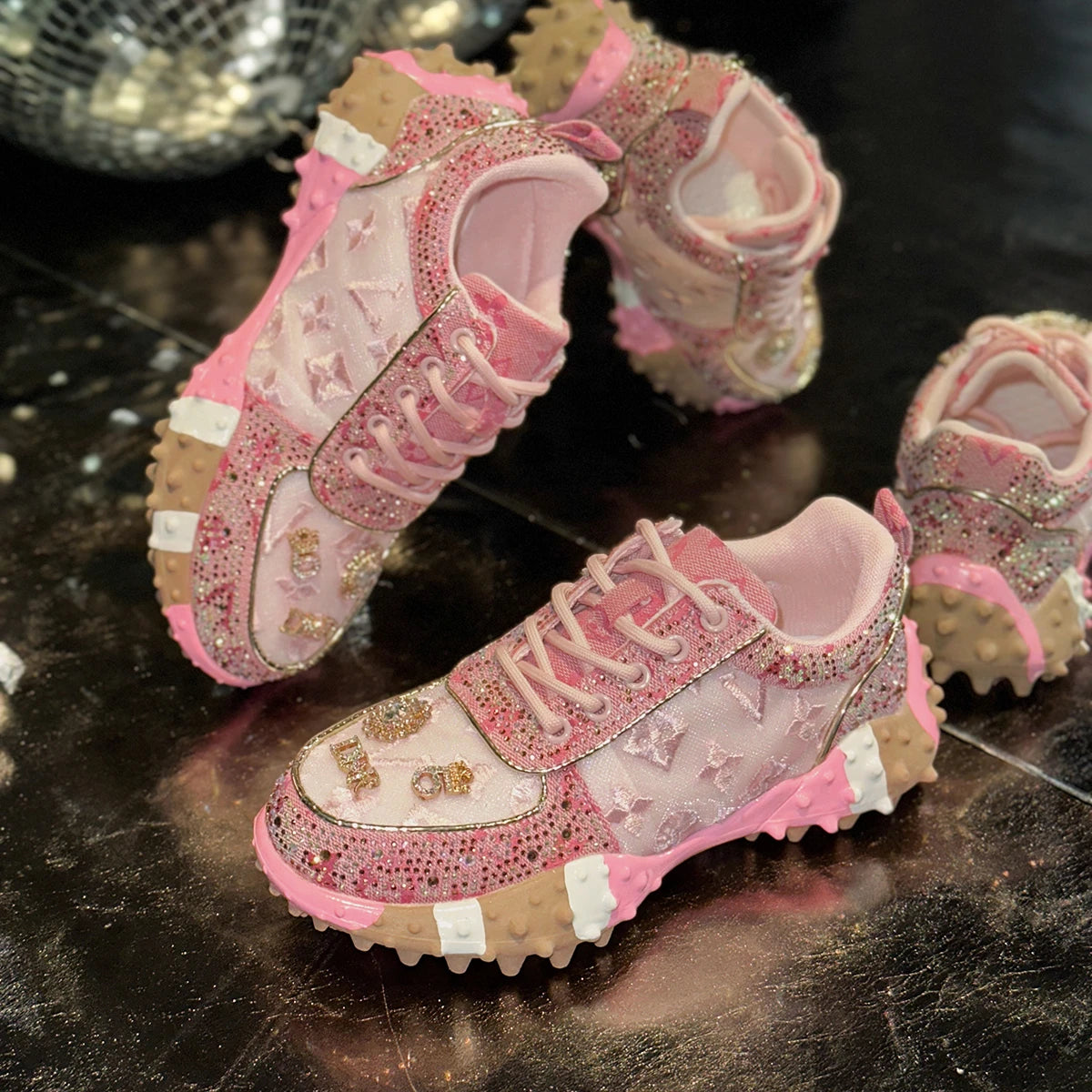 Luxury Designer Women’s Sneakers – Rhinestone Platform Sports Shoes