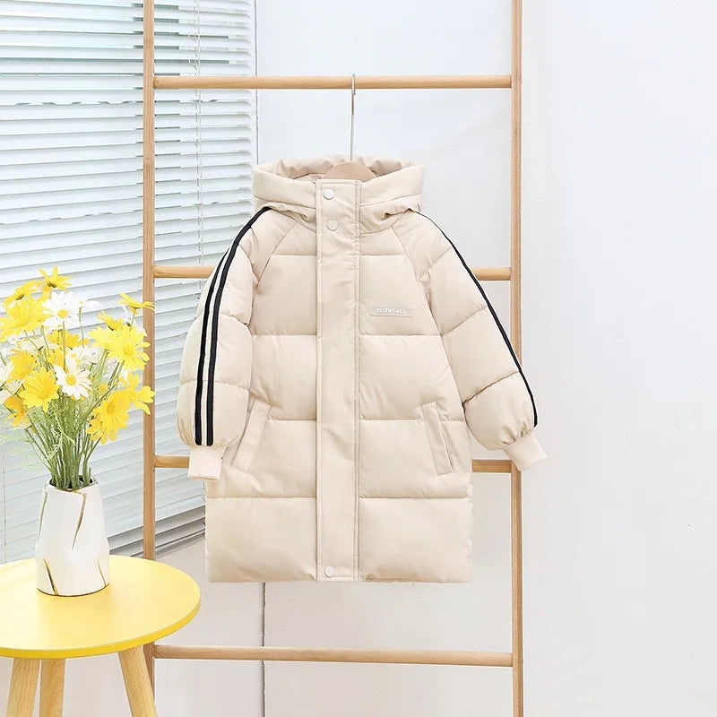 Boys Girls Cotton-Padded Coats Kids Long Down Autumn Winter Teen Cotton Clothes Outerwear Big Children Thicken Warm Jacket