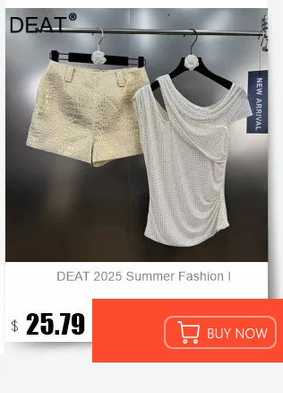 DEAT Fashion Women's Two-pieces Set Hollow Out Mesh Splicing Short Sleeve T-shirt Denim Fake Two Piece Pants Female 11A05416