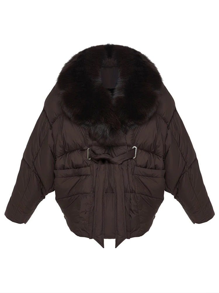 Fur Padding Women's Jacket Fashion Lace Up Long Sleeve Loose Female Coats Winter Street Chic Thicken Lady Loose Outwears