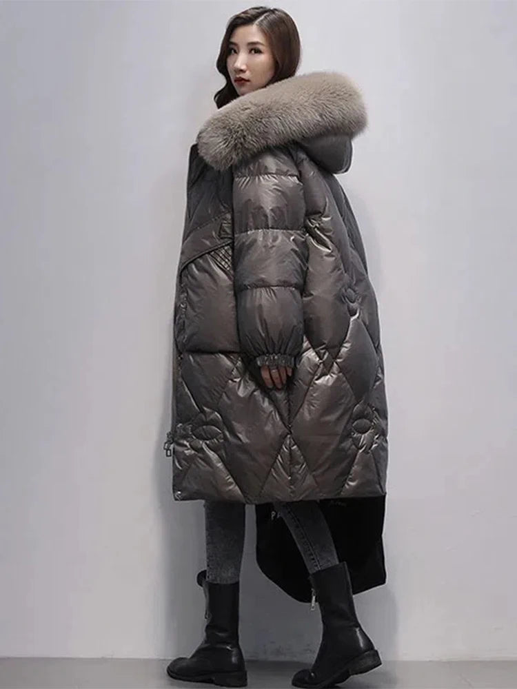 Women Loose Long Knee Padded Cotton Parka