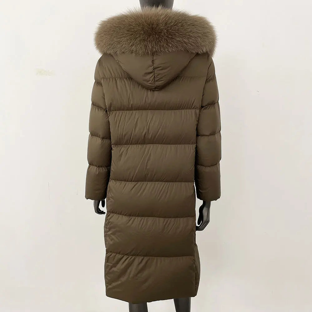 Winter Women Coat – Real Natural Fox Fur Collar Long Jacket