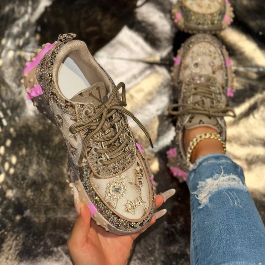 Luxury Designer Women’s Sneakers – Rhinestone Platform Sports Shoes