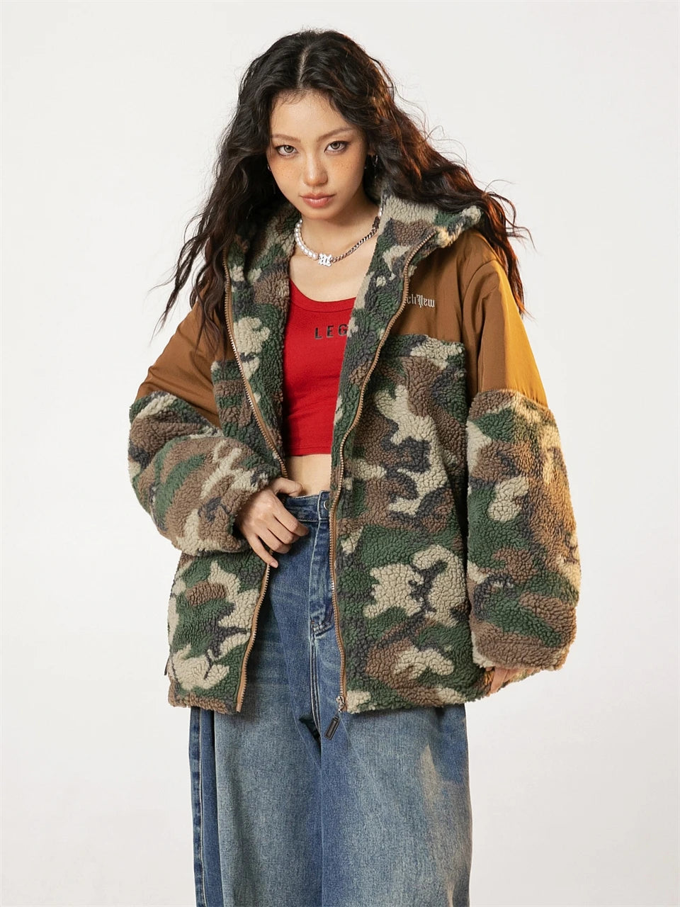 Hooded Plush Down Unisex Jacket Camouflage Hoodie Winter Faux Fur Coat Luxury Trench Coats Winter Short Parkas