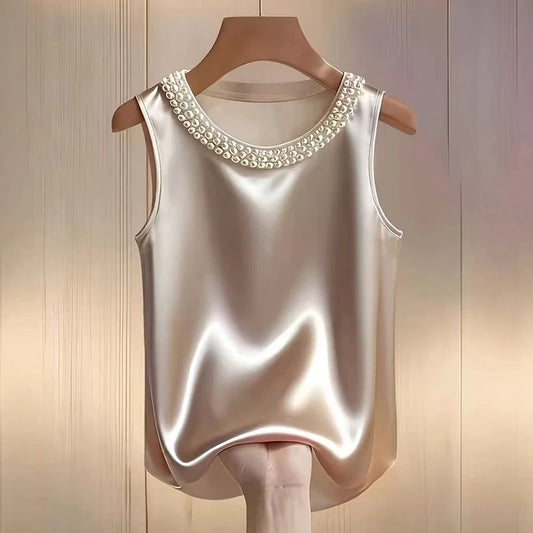 Elegant Satin Beaded Tank Top
