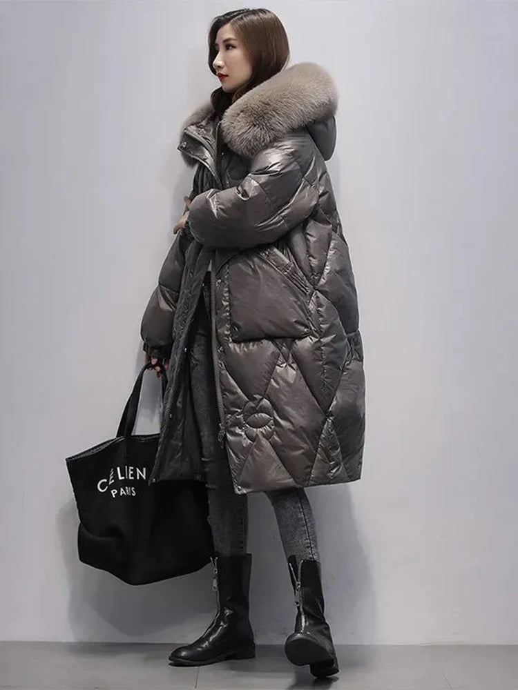 Women Loose Long Knee Padded Cotton Parka