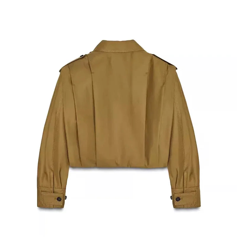 Street Women's Short Trench Coats Loose Lapel Single Breasted Long Sleeve Pleated Female Coat 2025 Spring Autumn Lady Outwear