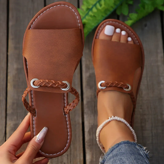 Women’s Peep Toe Flat Sandals – Elegant Casual Summer Style