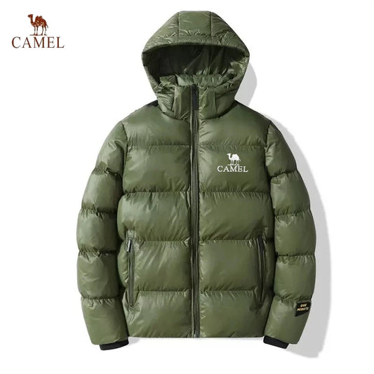 CAMEL autumn and winter men's hooded goose down jacket luxurious, fashionable, casual outdoor waterproof and warm down jacket