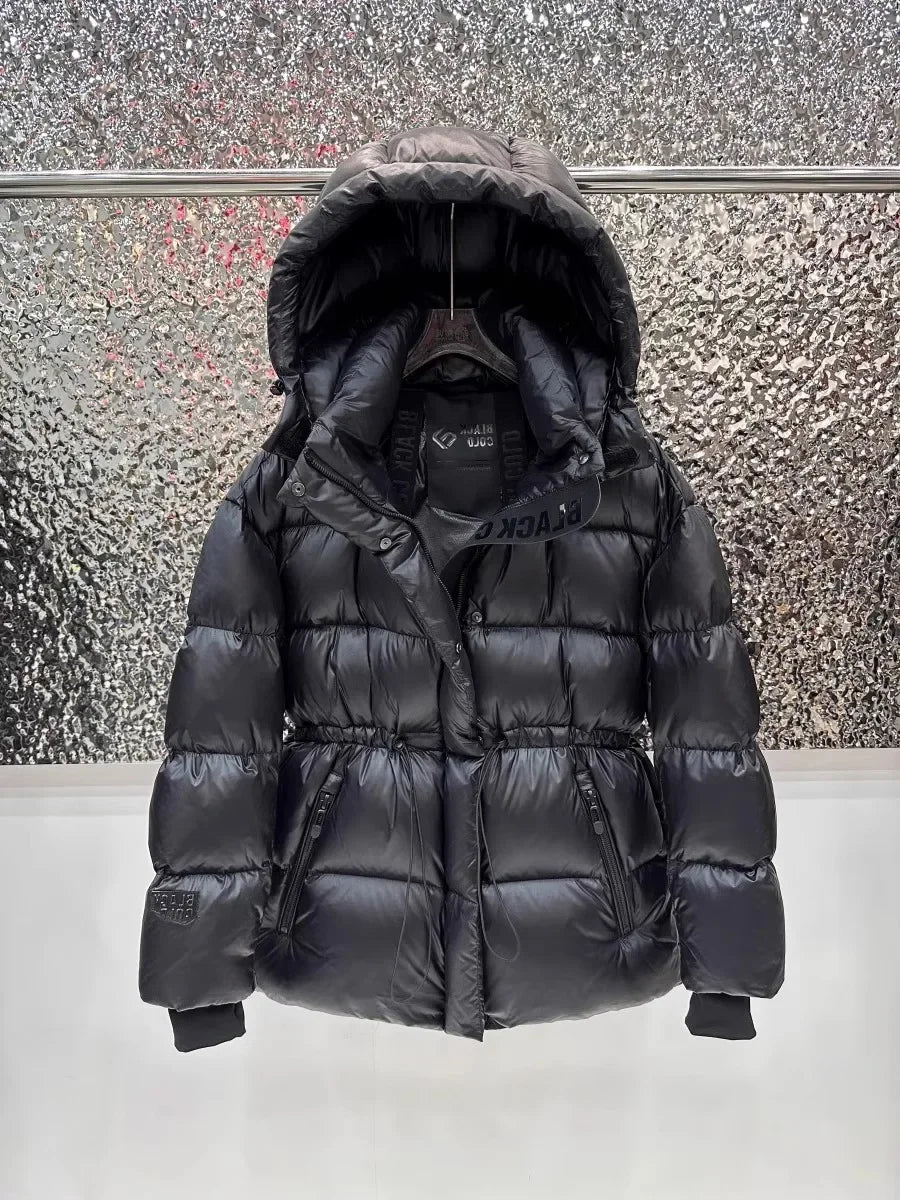 CXFS 2025 New Winter High Waisted 90% White Duck Down Coat Women Hooded Loose Thickened Warm Black Extreme Cold Puffer Jacket