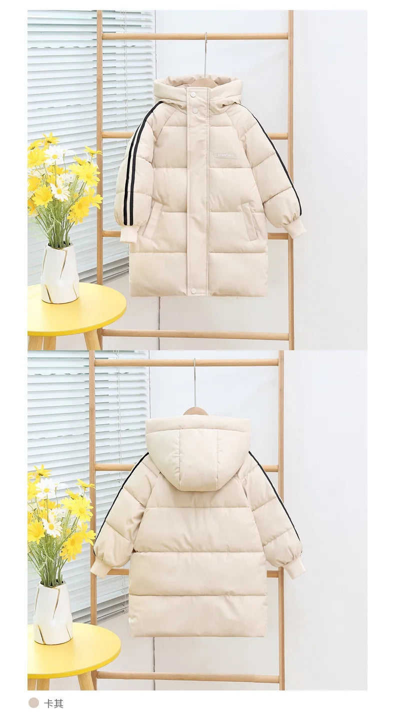 Boys Girls Cotton-Padded Coats Kids Long Down Autumn Winter Teen Cotton Clothes Outerwear Big Children Thicken Warm Jacket