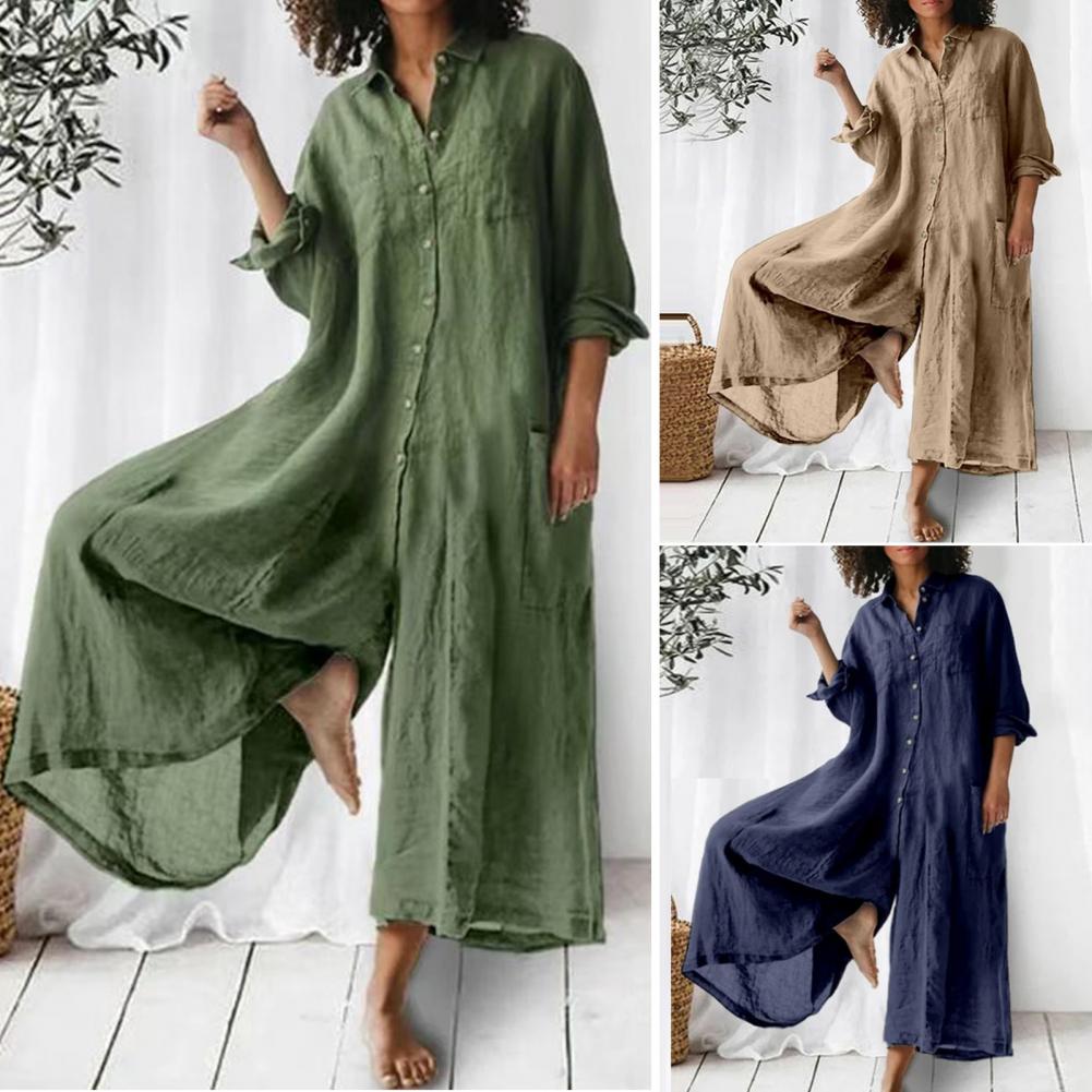 Women’s Cotton Linen Jumpsuit – Oversized Vintage Summer Playsuit