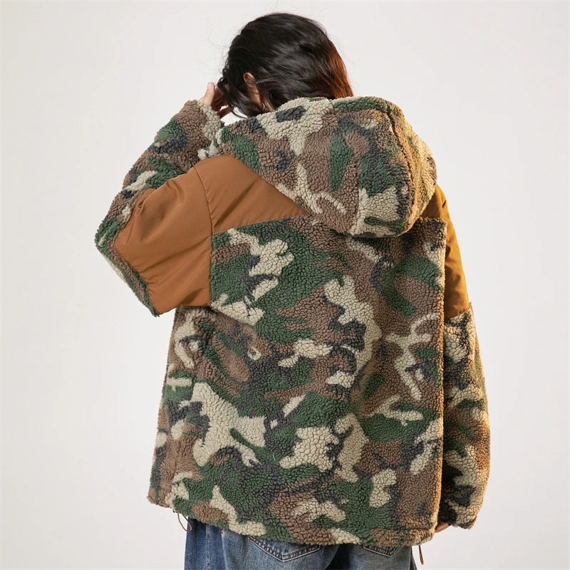 Hooded Plush Down Unisex Jacket Camouflage Hoodie Winter Faux Fur Coat Luxury Trench Coats Winter Short Parkas