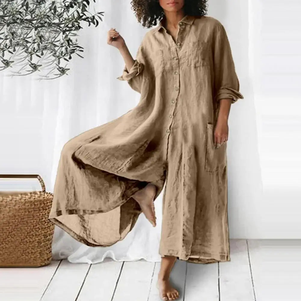 Women’s Cotton Linen Jumpsuit – Oversized Vintage Summer Playsuit
