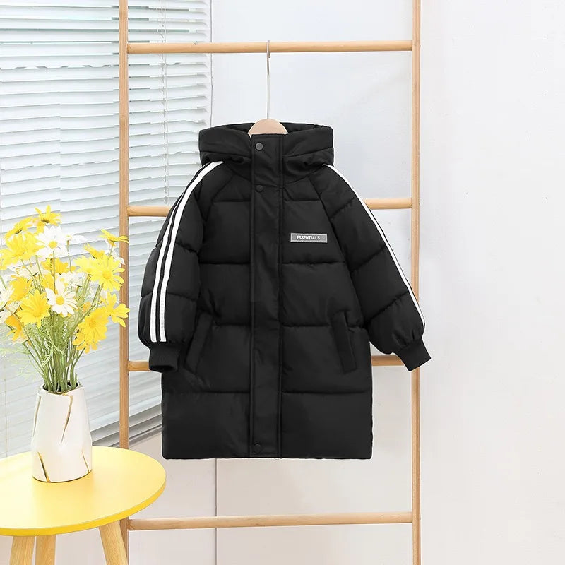Boys Girls Cotton-Padded Coats Kids Long Down Autumn Winter Teen Cotton Clothes Outerwear Big Children Thicken Warm Jacket
