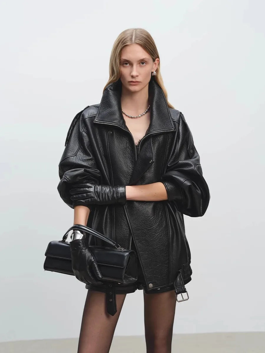 Spring Oversized Black Soft Pu Leather Jacket Men Long Sleeve Belt Luxury Designer European Fashion Clothes 2025