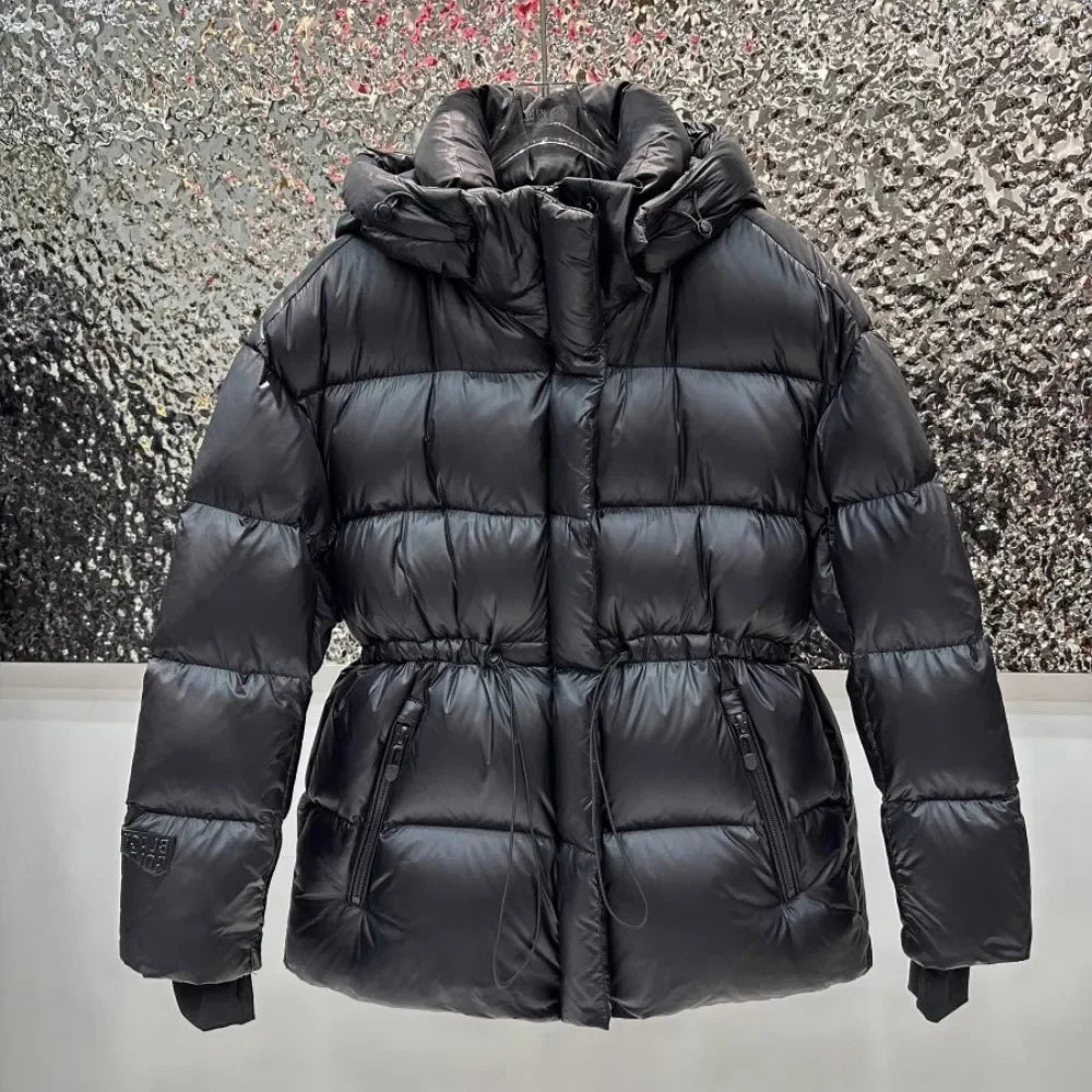 CXFS 2025 New Winter High Waisted 90% White Duck Down Coat Women Hooded Loose Thickened Warm Black Extreme Cold Puffer Jacket