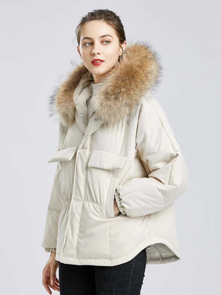 Winter Large Real Raccoon Fur Hooded Short Jacket – Women