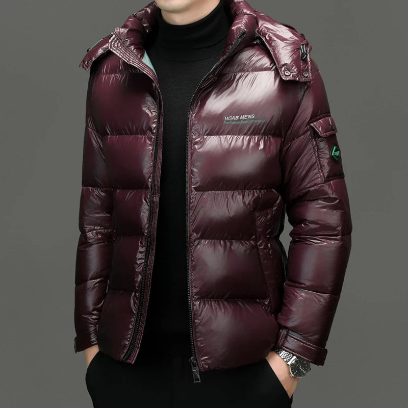 Winter Men’s Glossy Down Jacket – Lightweight Waterproof Short Parka
