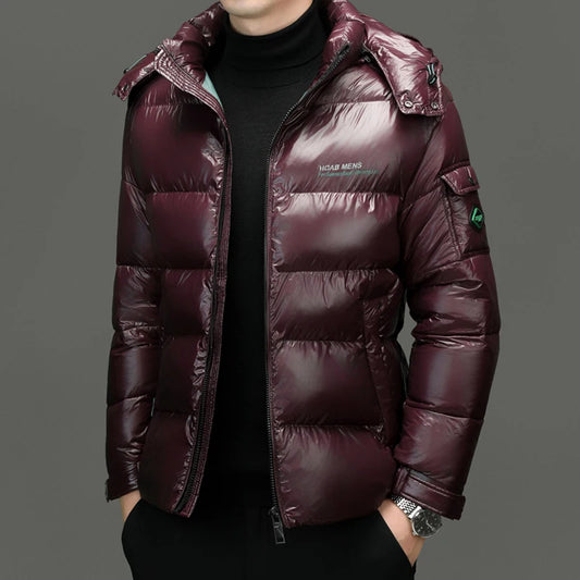 Winter Men’s Glossy Down Jacket – Lightweight Waterproof Short Parka