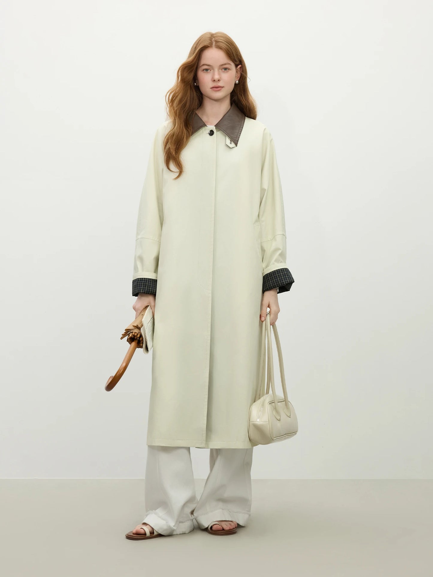 FSLE French Retro Style Color Collision Lapel Collar Long Trench 2025 Spring New Design Casual Versatile Commuter Coat 25FS11109