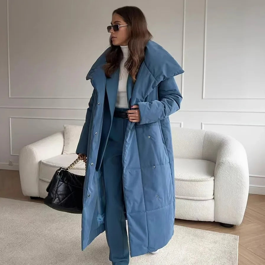 Warm Long Cotton Jaet Stand Collar Loose Fit Women's Autumn Winter Coat Thiened Long Sve  Color Commute Sle