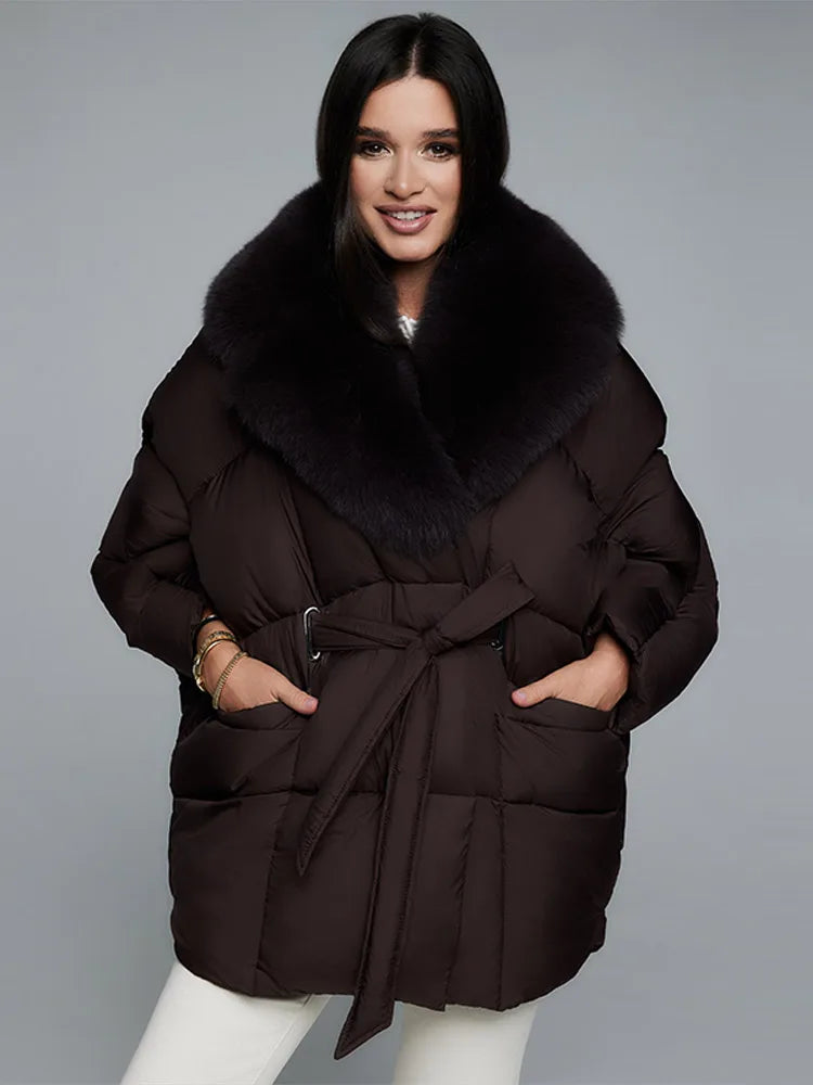 Fur Padding Women's Jacket Fashion Lace Up Long Sleeve Loose Female Coats Winter Street Chic Thicken Lady Loose Outwears