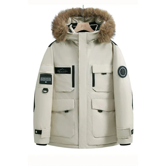 New Winter Men’s Hooded Down Jacket with Fur Collar