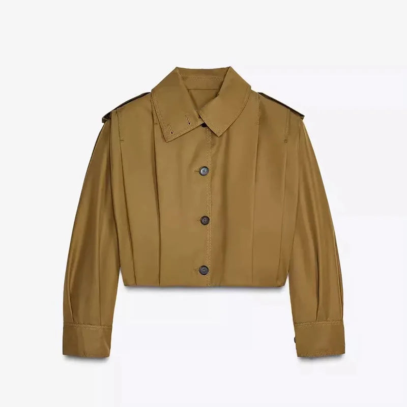 Street Women's Short Trench Coats Loose Lapel Single Breasted Long Sleeve Pleated Female Coat 2025 Spring Autumn Lady Outwear