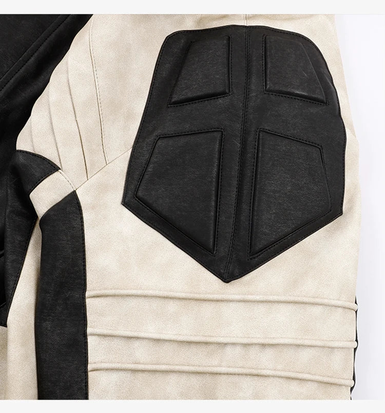 Mauroicardi Spring Autumn Cool Color Block Patchwork Pu Leather Jacket Men Zip Up Luxury Designer Clothes Runway Fashion 2023